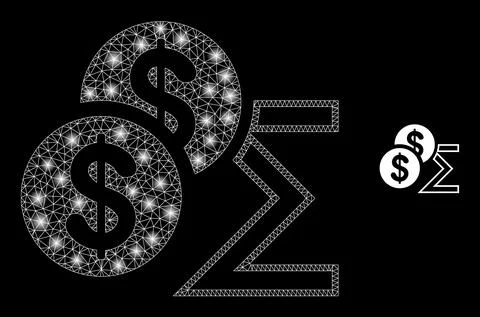 Vector Mesh Net Dollar Sum with Bright Wire Frame Spots 스톡 일러스트