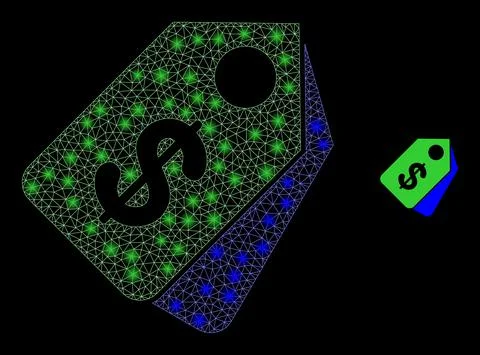 Vector Mesh Net Dollar Tags with Glowing Constellation Flashes Stock Illustration