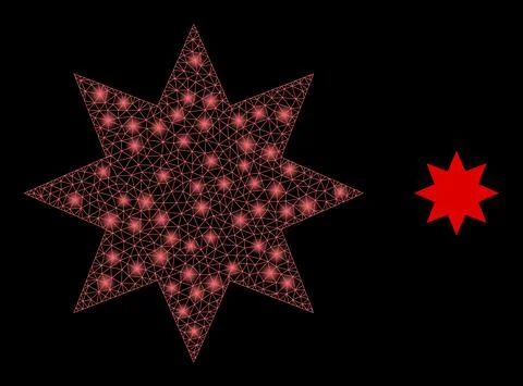Vector Mesh Net Eight Pointed Star with Shiny Wire Frame Stars 스톡 일러스트