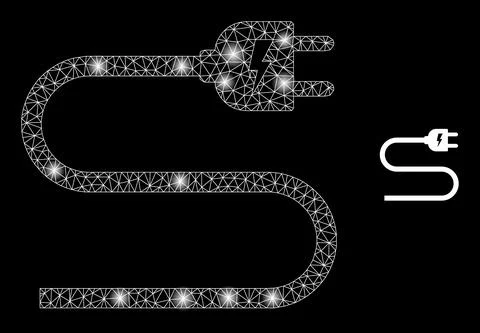 Vector Mesh Net Electric Cord with Illuminated Wire Frame Stars Stock Illustration