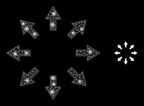 Vector Mesh Net Expand Arrows with Glare Network Dots Stock Illustration
