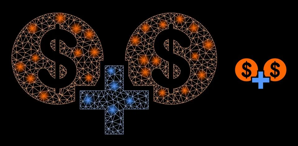 Vector Mesh Net Financial Sum with Shiny Constellation Flashes Stock Illustration