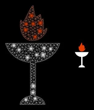 Vector Mesh Net Fire Bowl with Glare Constellation Flashes Stock Illustration