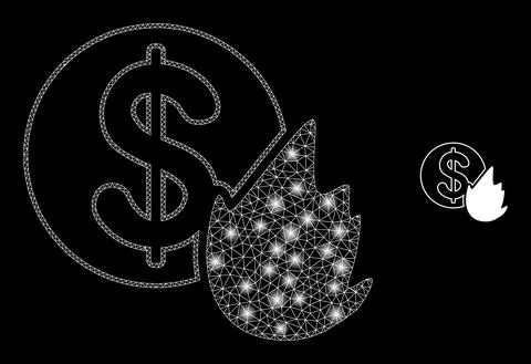 Vector Mesh Net Fired Money with Shiny Constellation Flashes Stock Illustration