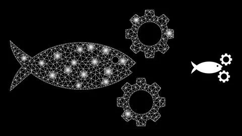 Vector Mesh Net Fish Processing Gears with Illuminated Carcass Dots Stock Illustration