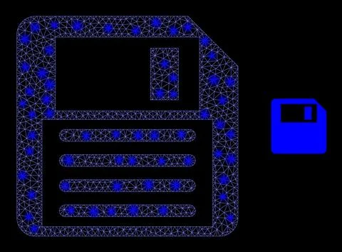 Vector Mesh Net Floppy Disk with Glare Wire Frame Flashes Stock Illustration