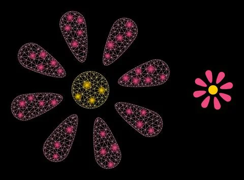 Vector Mesh Net Flower with Glitter Wire Frame Stars Stock Illustration