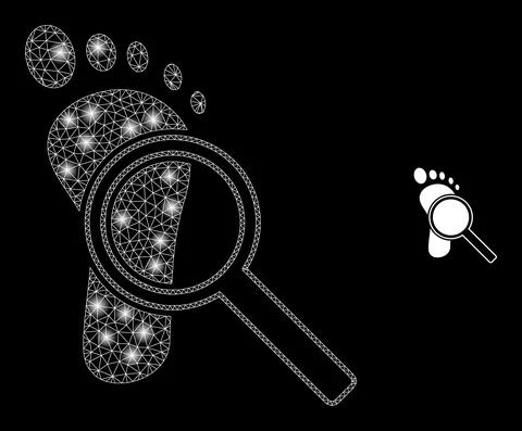 Vector Mesh Net Footprint Audit Magnifier with Glare Constellation Flashes Illustrazione stock
