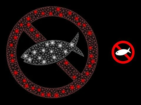 Vector Mesh Net Forbidden Fish with Magic Network Flares Illustrazione stock