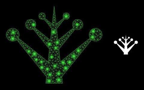 Vector Mesh Net Garden Tree with Glitter Constellation Flashes Stock Illustration