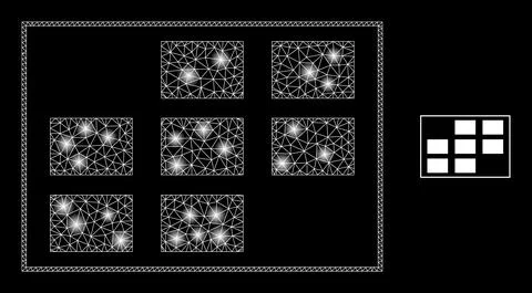 Vector Mesh Net Grid Cells with Glowing Carcass Flashes Illustrazione stock