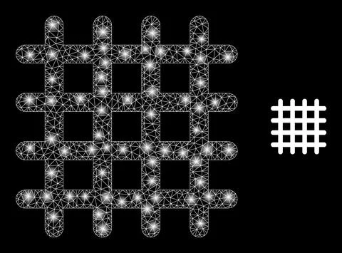 Vector Mesh Net Grid with Illumitated Wire Frame Flashes Illustrazione stock