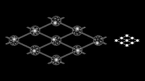 Vector Mesh Net Grid Layer Nodes with Light Network Dots Stock Illustration