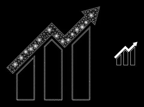 Vector Mesh Net Growing Trend Chart with Illumitated Carcass Flashes Stock Illustration