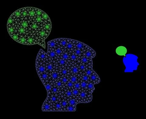 Vector Mesh Net Head Thinking Cloud with Illumitated Wire Frame Dots 库存插图