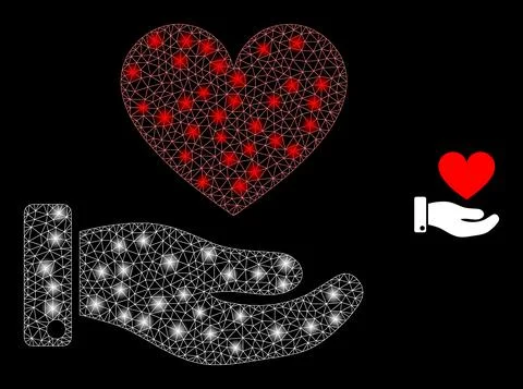 Vector Mesh Net Heart Donation Hand with Majestic Network Flashes Stock Illustration