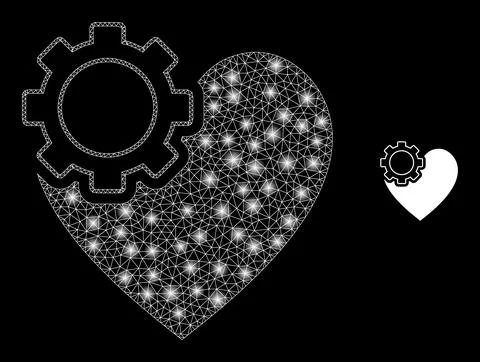Vector Mesh Net Heart Gear with Glitter Constellation Flashes Stock Illustration