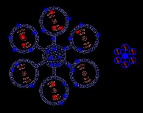 Vector Mesh Net Hexacopter with Glitter Network Flashes Illustrazione stock