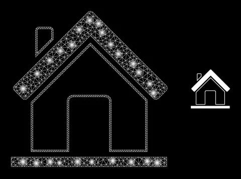 Vector Mesh Net Home with Glowing Carcass Flashes Stock Illustration