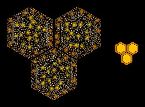 Vector Mesh Net Honeycomb with Light Constellation Dots Ilustração Stock