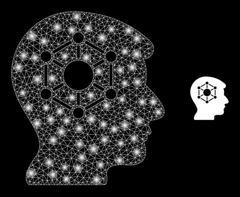 Vector Mesh Net Human Brain with Glowing Network Dots Stock Illustration