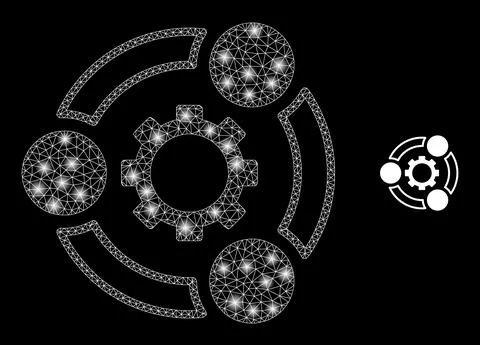 Vector Mesh Net Industrial Cooperation with Shiny Constellation Spots Illustrazione stock