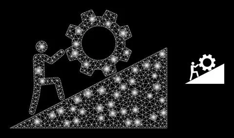 Vector Mesh Net Man Rolling Gear Up with Magic Constellation Flashes Stock Illustration