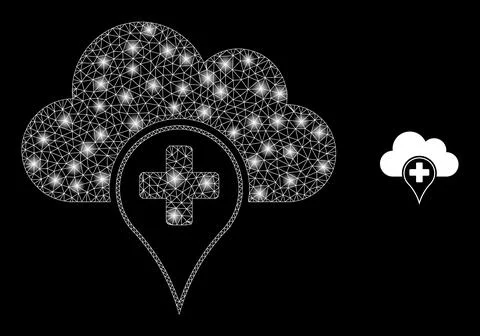 Vector Mesh Net Medical Cloud with Bright Constellation Flares Illustrazione stock