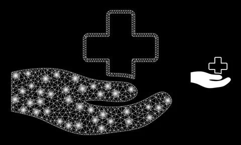 Vector Mesh Net Medical Donation Hand with Majestic Network Flashes Stock Illustration