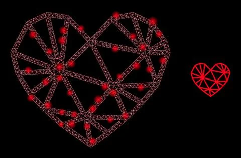 Vector Mesh Net Mesh Love Heart with Shiny Network Flashes Illustrazione stock