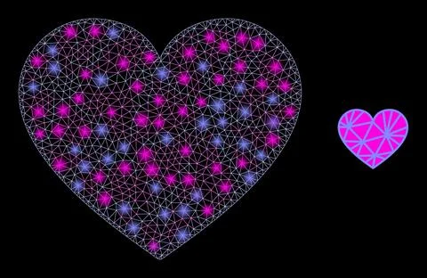 Vector Mesh Net Mesh Pink Heart with Majestic Network Stars Stock Illustration