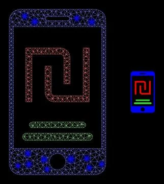 Vector Mesh Net Mobile Shekel Account with Shiny Constellation Flashes Stock Illustration