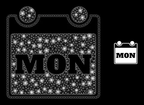 Vector Mesh Net Monday Calendar Page with Shiny Constellation Flashes Stock Illustration