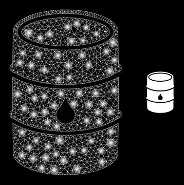 Vector Mesh Net Oil Barrel with Glowing Carcass Flashes Illustrazione stock