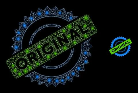 Vector Mesh Net Original Stamp with Glowing Wire Frame Flashes Illustrazione stock