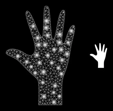 Vector Mesh Net Palm Fingers with Magic Wire Frame Dots 스톡 일러스트