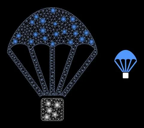 Vector Mesh Net Parachute with Glare Wire Frame Dots Stock Illustration