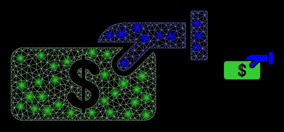 Vector Mesh Net Pay Cash with Glowing Carcass Flashes Stock Illustration