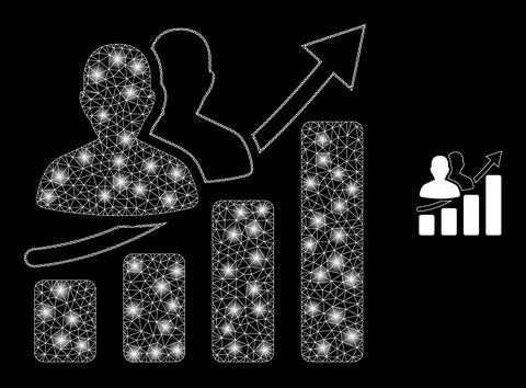 Vector Mesh Net People Growing Chart with Shiny Wire Frame Flares Stock Illustration