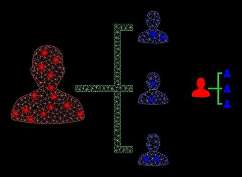 Vector Mesh Net People Hierarchy with Glare Network Flashes Stock Illustration