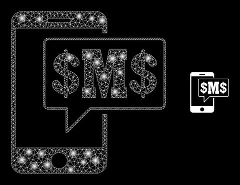Vector Mesh Net Phone Sms Cloud with Glitter Network Stars Stockillustratie