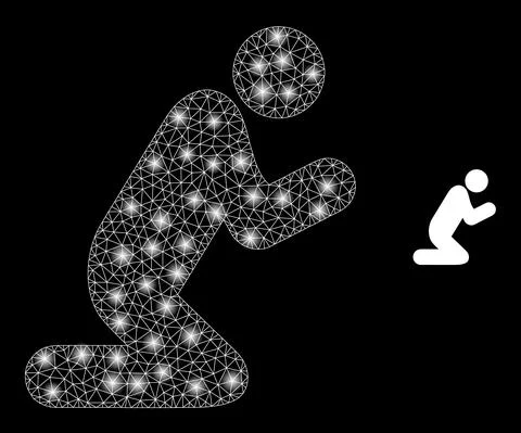 Vector Mesh Net Pray Person with Glowing Carcass Dots Stock Illustration