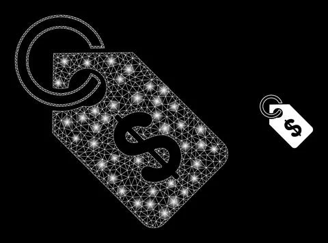 Vector Mesh Net Price Tag with Glitter Constellation Flashes Stock Illustration