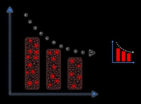 Vector Mesh Net Recession Bar Chart with Magic Carcass Flashes Stock Illustration