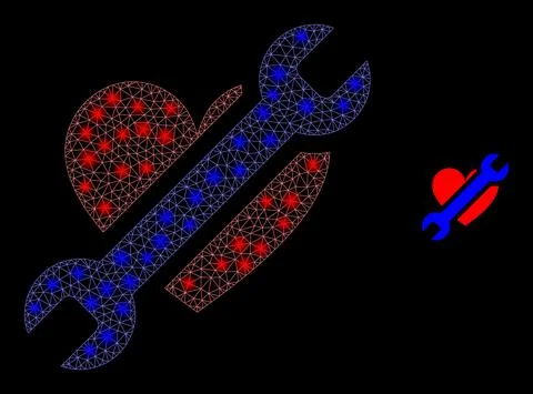 Vector Mesh Net Repair Heart with Majestic Wire Frame Flashes Illustrazione stock