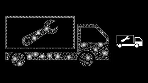 Vector Mesh Net Repair Lorry with Glare Network Flares 스톡 일러스트