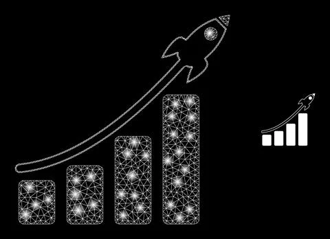 Vector Mesh Net Rocket Bar Chart with Glowing Carcass Spots Illustrazione stock