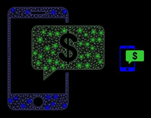 Vector Mesh Net Smartphone Bank Message with Shiny Network Spots Stock Illustration
