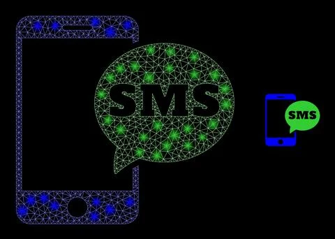 Vector Mesh Net Smartphone SMS with Bright Carcass Flashes Stock Illustration