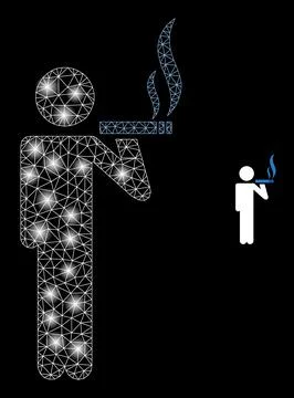 Vector Mesh Net Smoker with Light Network Flashes Stock Illustration